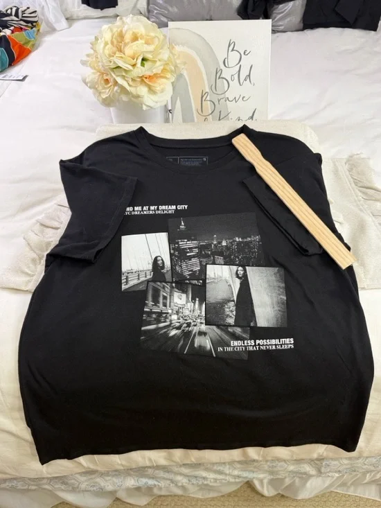 NYC Dreams Delights Graphic Y2K Luxury Black Tee - Picture 13 of 16